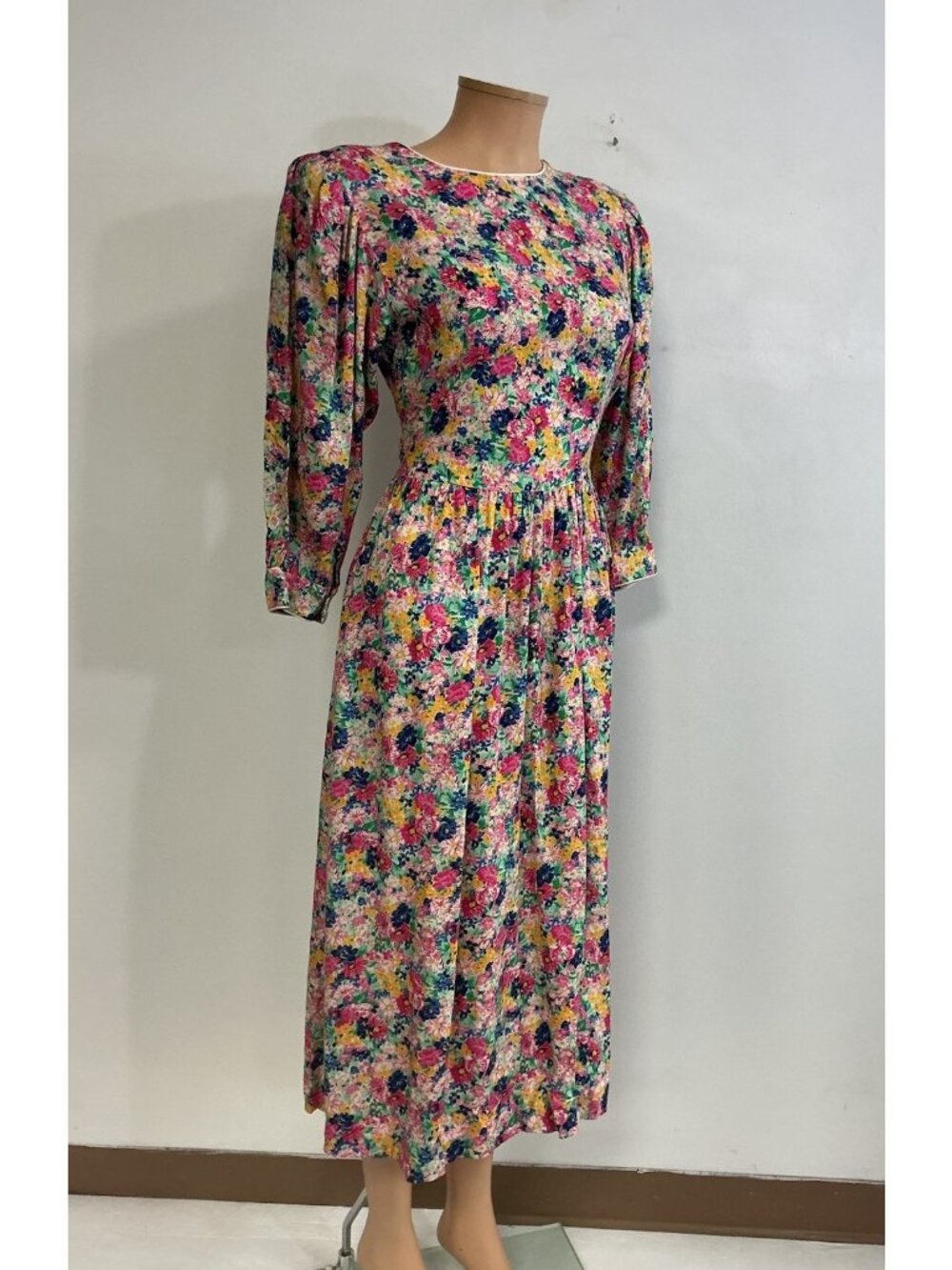 Lanz Floral Maxi Dress Back Buttons Cottage Core Womens 6